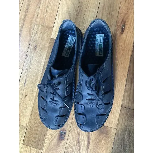 Josef Seibel Air Massage Womens 40 Black Leather Fisherman Lace-Up Sandal Grunge - Picture 2 of 8